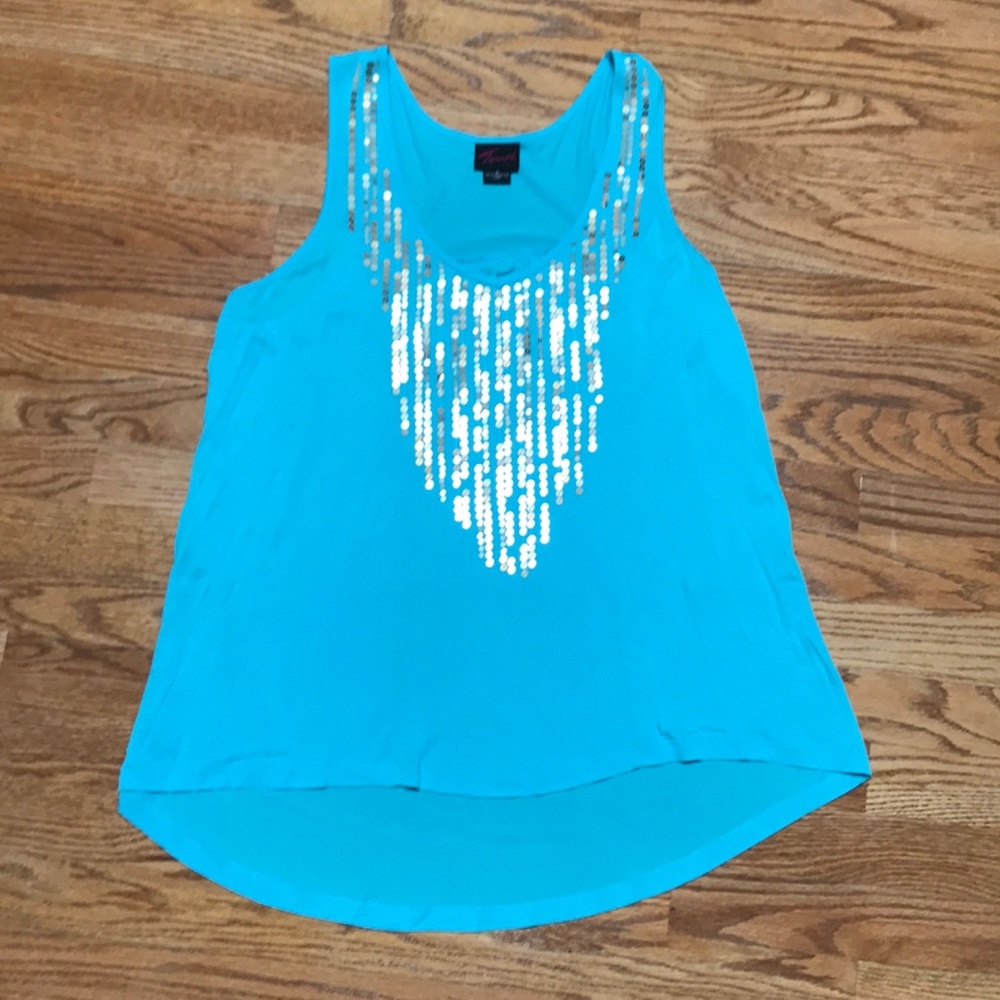 Teal tank top with gold sequin